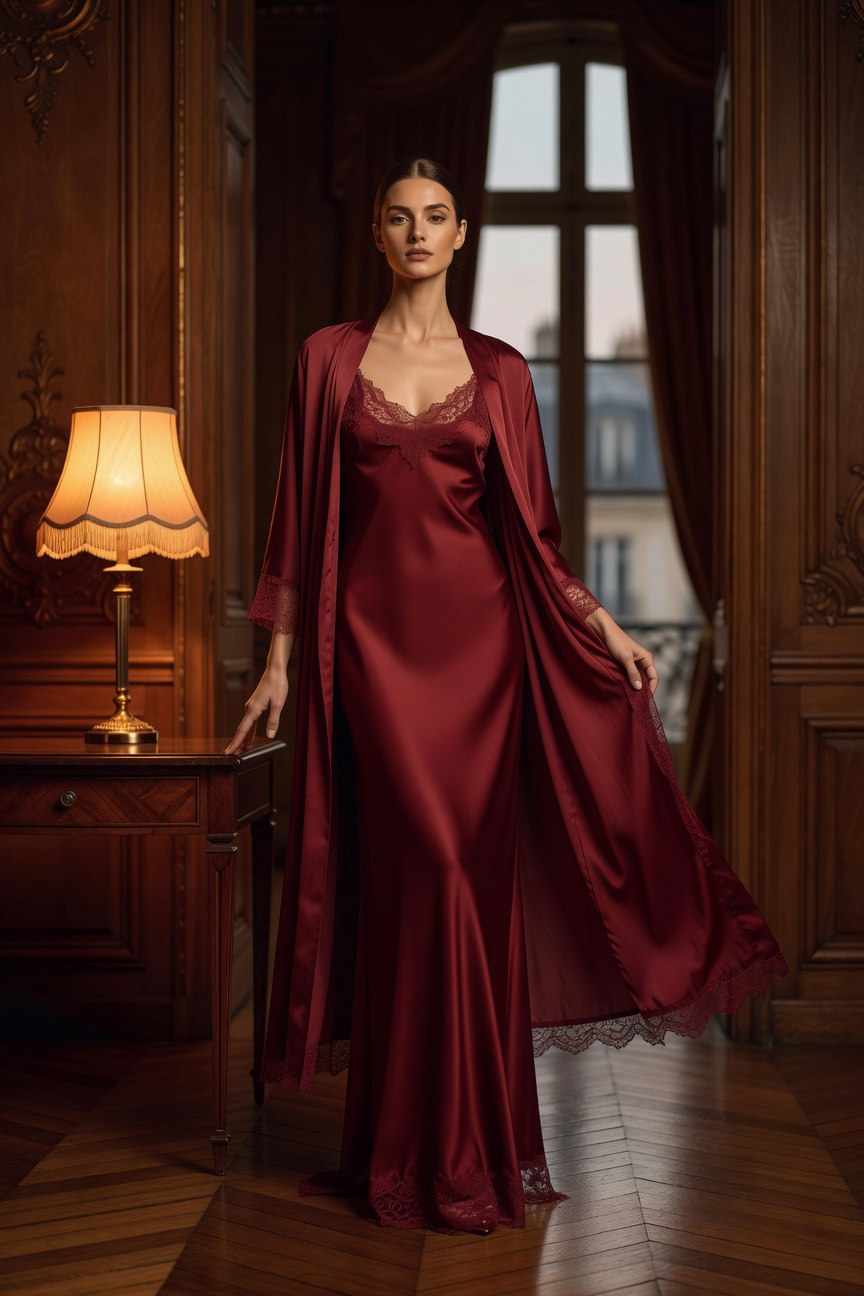 Burgundy silk night slip